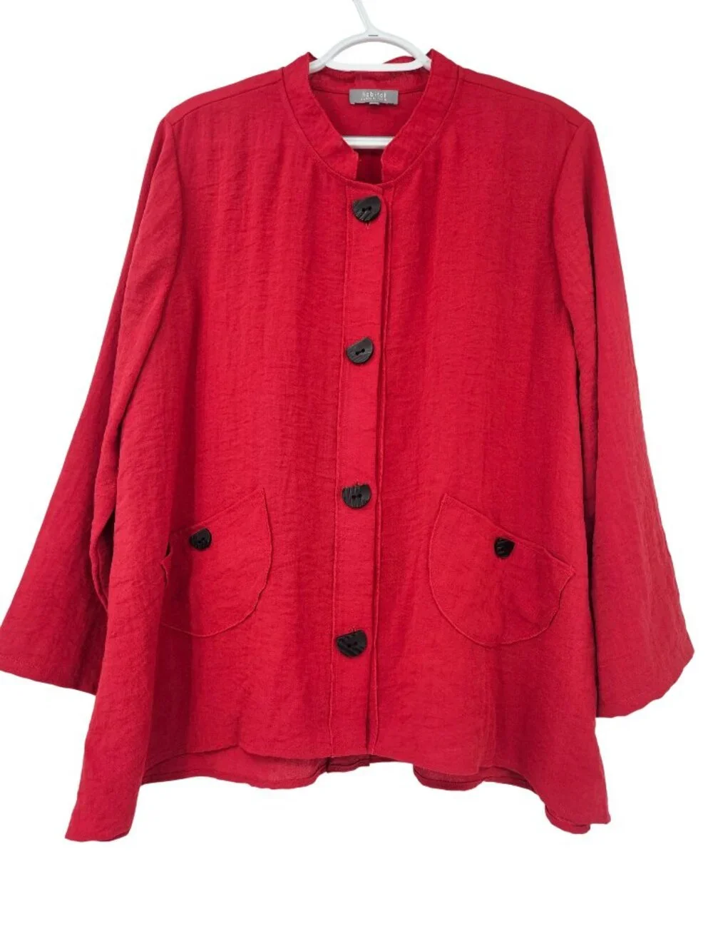 Habitat Clothes To Live In Mandarin Collar Button Up Shirt Red Women L Lagenlook